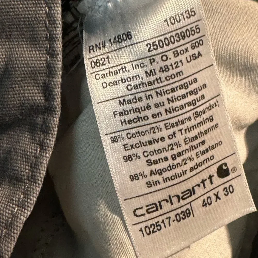 Carhartt Pants Men's 40X30 Gray Rugged Flex Canvas Relaxed Fit Work